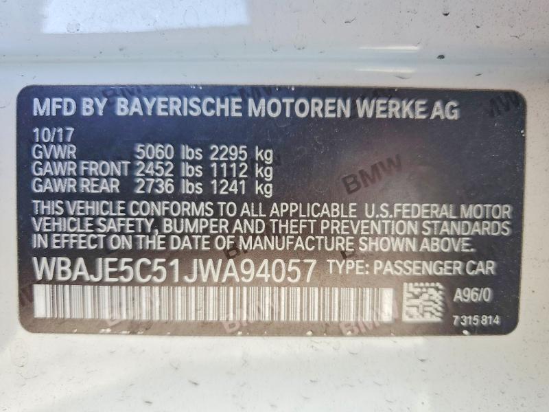 56148546 :رقم المزاد ، WBAJE5C51JWA94057 vin ، 2018 Bmw 540 مزاد بيع