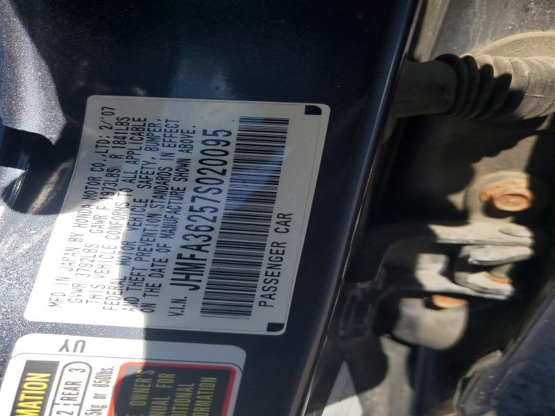 58444566 :رقم المزاد ، JHMFA36257S020095 vin ، 2007 Honda Civic مزاد بيع