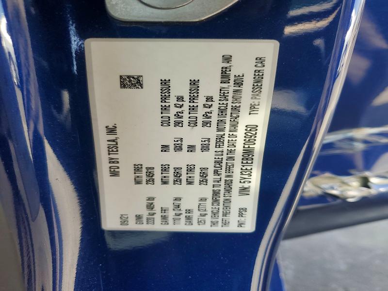 56691766 :رقم المزاد ، 5YJ3E1EB9MF069260 vin ، 2021 Tesla Model 3 مزاد بيع