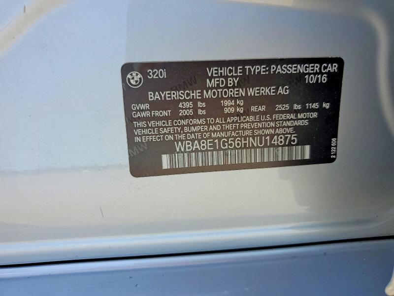 2017 Bmw 320 მანქანა იყიდება აუქციონზე, vin: WBA8E1G56HNU14875, აუქციონის ნომერი: 59287106