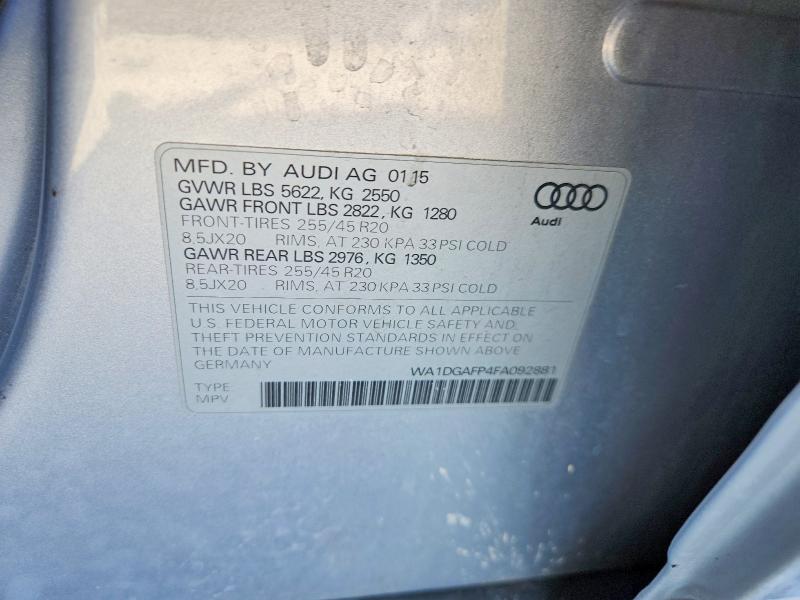 57224046 :رقم المزاد ، WA1DGAFP4FA092881 vin ، 2015 Audi Q5 مزاد بيع