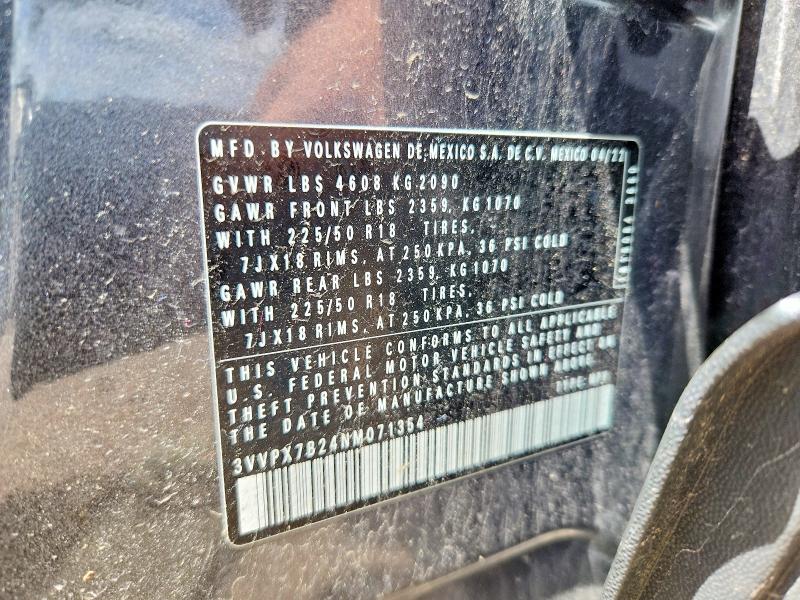 56722816 :رقم المزاد ، 3VVPX7B24NM071354 vin ، 2022 Volkswagen Taos مزاد بيع