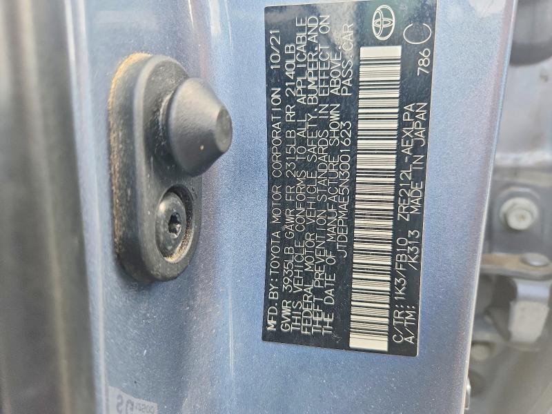 56056626 :رقم المزاد ، JTDEPMAE5N3001623 vin ، 2022 Toyota Corolla مزاد بيع