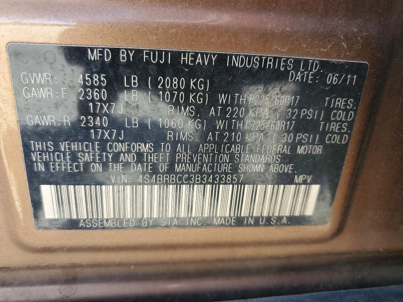 57435836 :رقم المزاد ، 4S4BRBCC3B3433857 vin ، 2011 Subaru Outback مزاد بيع