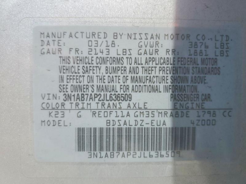 Aukcja sprzedaży 2018 Nissan Sentra, vin: 3N1AB7AP2JL636509, numer aukcji: 56892706
