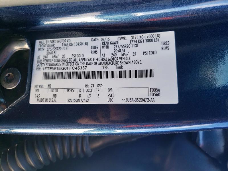 Продажа на аукционе авто 2015 Ford F150, vin: 1FTEW1EG0FFC45337, номер лота: 55391766