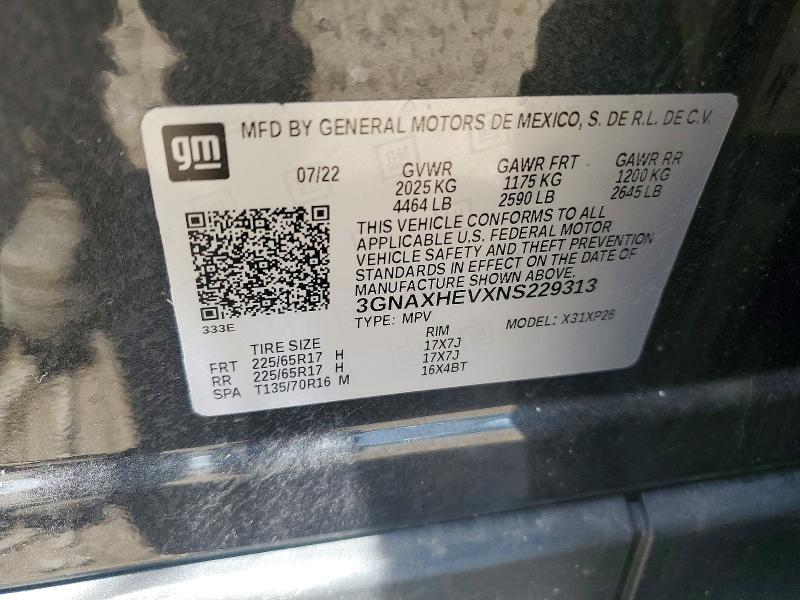 Продажа на аукционе авто 2022 Chevrolet Equinox, vin: 3GNAXHEVXNS229313, номер лота: 55567776