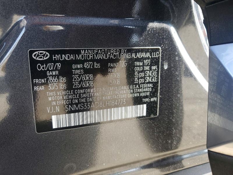 55165796 :رقم المزاد ، 5NMS33AD8LH184773 vin ، 2020 Hyundai Santa Fe مزاد بيع