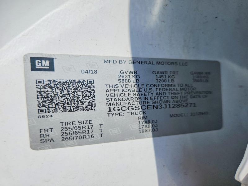 2018 Chevrolet Colorado მანქანა იყიდება აუქციონზე, vin: 1GCGSCEN3J1285271, აუქციონის ნომერი: 58465416