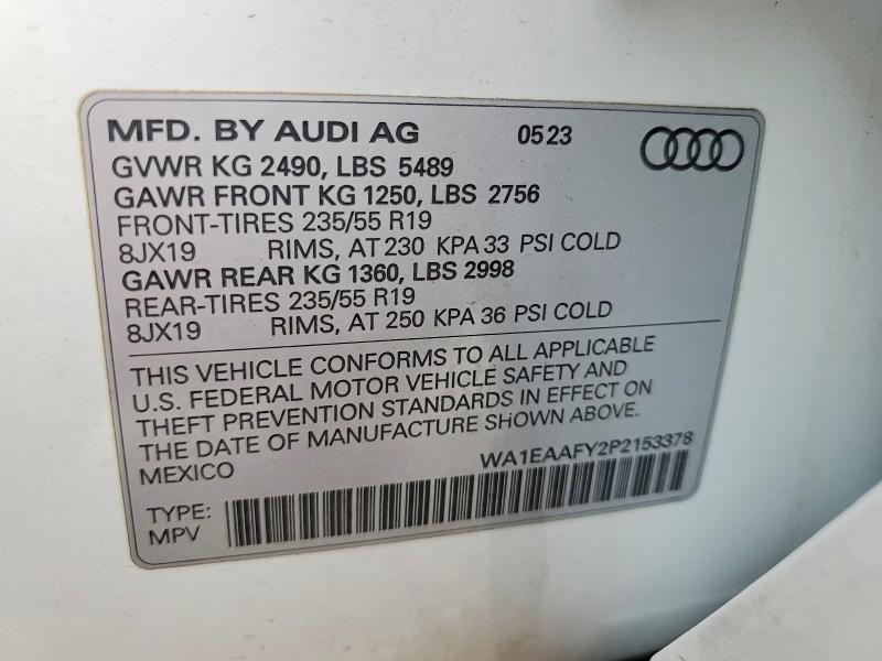 59017796 :رقم المزاد ، WA1EAAFY2P2153378 vin ، 2023 Audi Q5 مزاد بيع