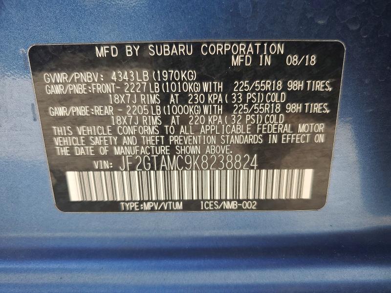 Продажа на аукционе авто 2019 Subaru Crosstrek, vin: JF2GTAMC9K8238824, номер лота: 58037796