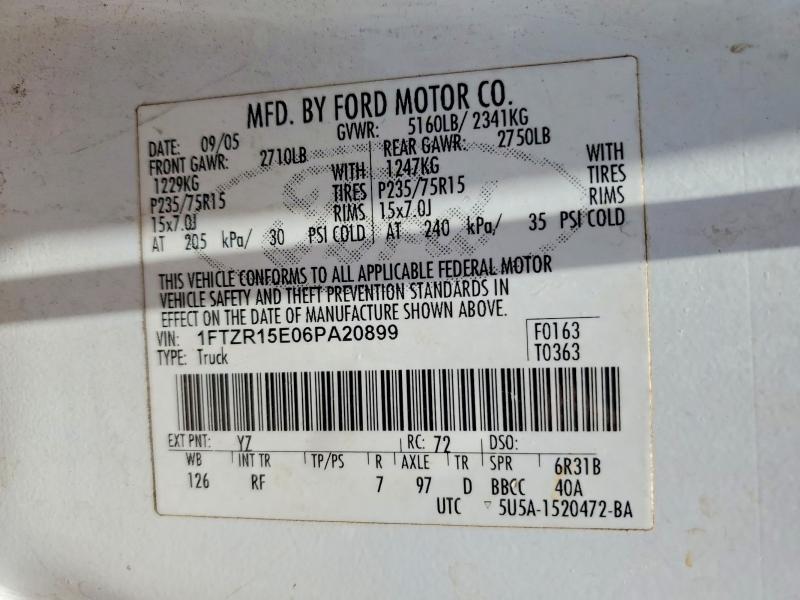 2006 Ford Ranger მანქანა იყიდება აუქციონზე, vin: 1FTZR15E06PA20899, აუქციონის ნომერი: 57438416