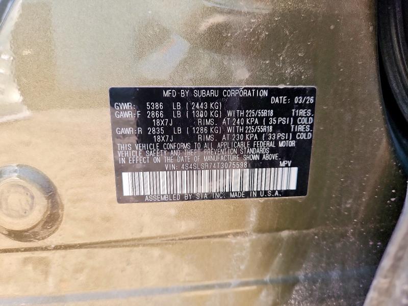 2026 Subaru Forester მანქანა იყიდება აუქციონზე, vin: 4S4SLSR74T3075598, აუქციონის ნომერი: 56232046