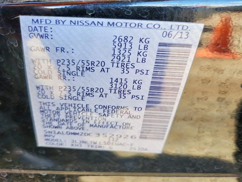 2013 Infiniti Jx35 მანქანა იყიდება აუქციონზე, vin: 5N1AL0MM2DC352926, აუქციონის ნომერი: 58265126