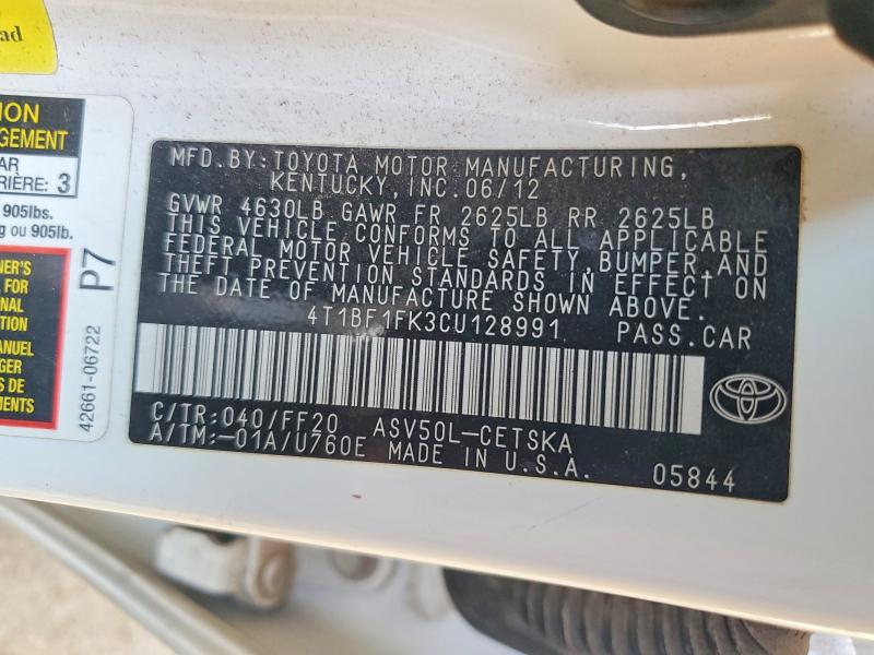 Продаж на аукціоні авто 2012 Toyota Camry, vin: 4T1BF1FK3CU128991, номер лоту: 58153686
