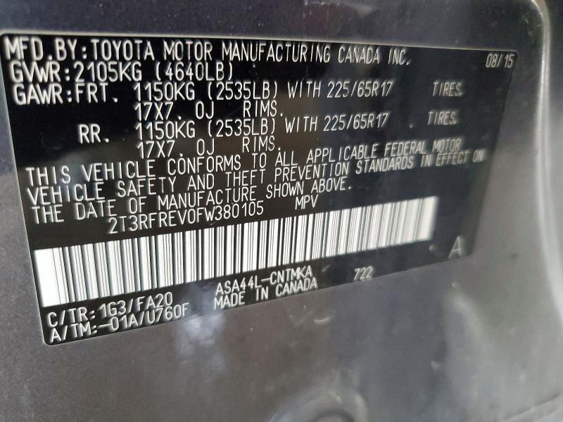 Aukcja sprzedaży 2015 Toyota Rav4, vin: 2T3RFREV0FW380105, numer aukcji: 56941466