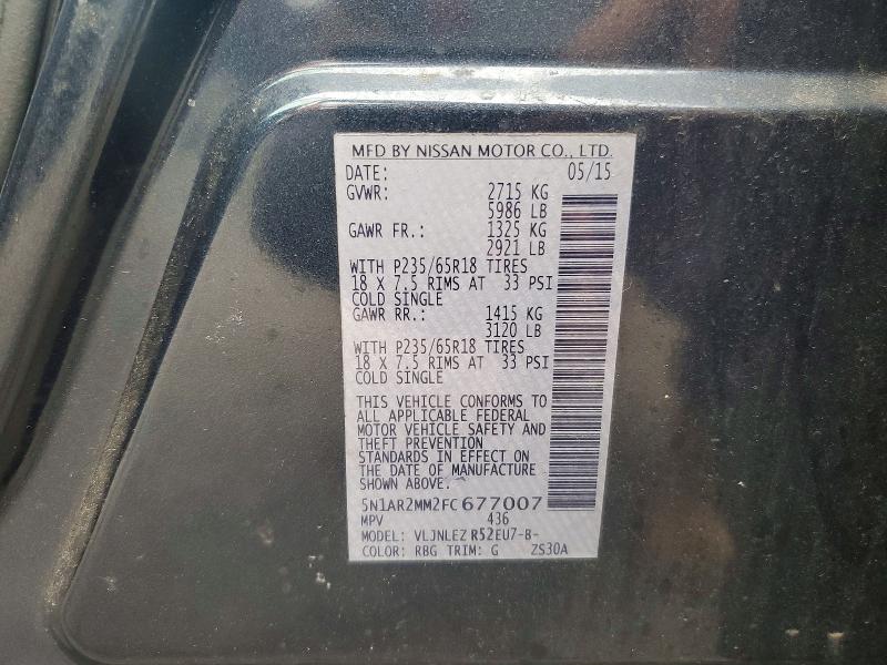Продажа на аукционе авто 2015 Nissan Pathfinder, vin: 5N1AR2MM2FC677007, номер лота: 58103666