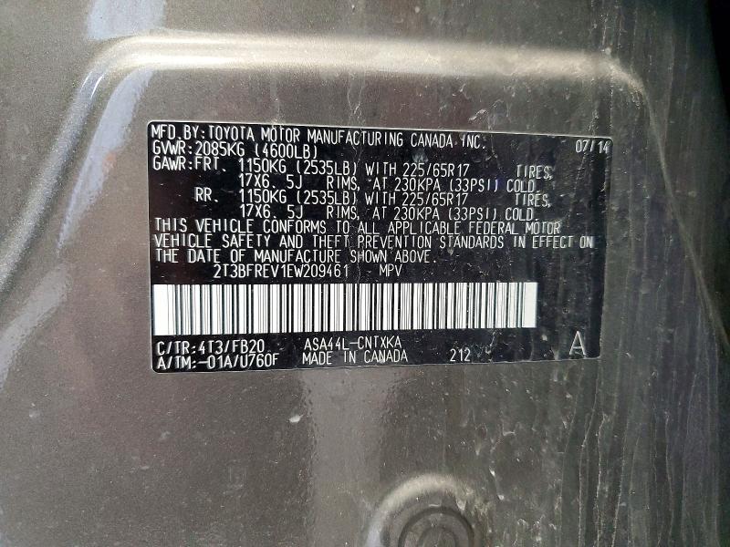 Aukcja sprzedaży 2014 Toyota Rav4, vin: 2T3BFREV1EW209461, numer aukcji: 56149186