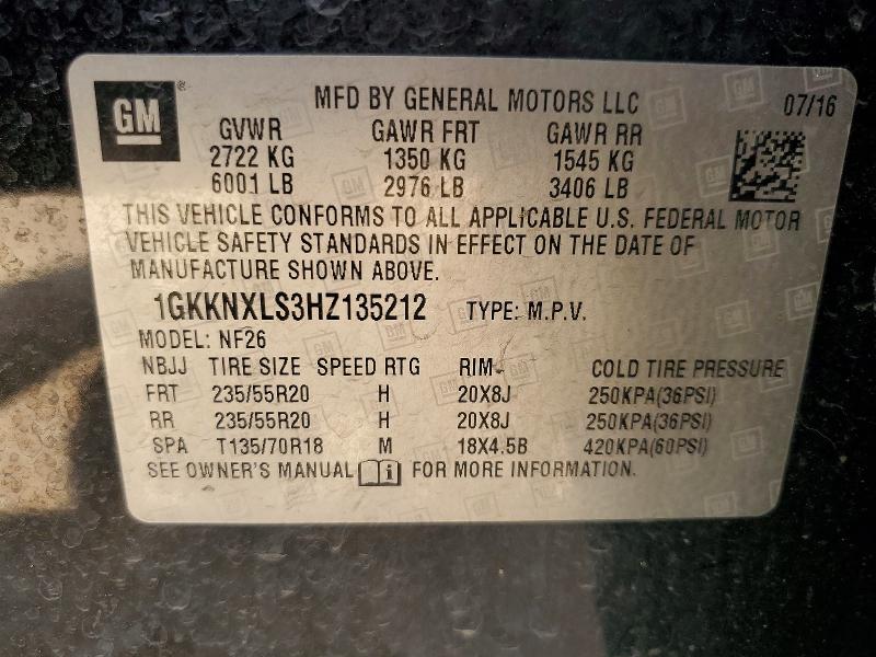 58822866 :رقم المزاد ، 1GKKNXLS3HZ135212 vin ، 2017 Gmc Acadia مزاد بيع