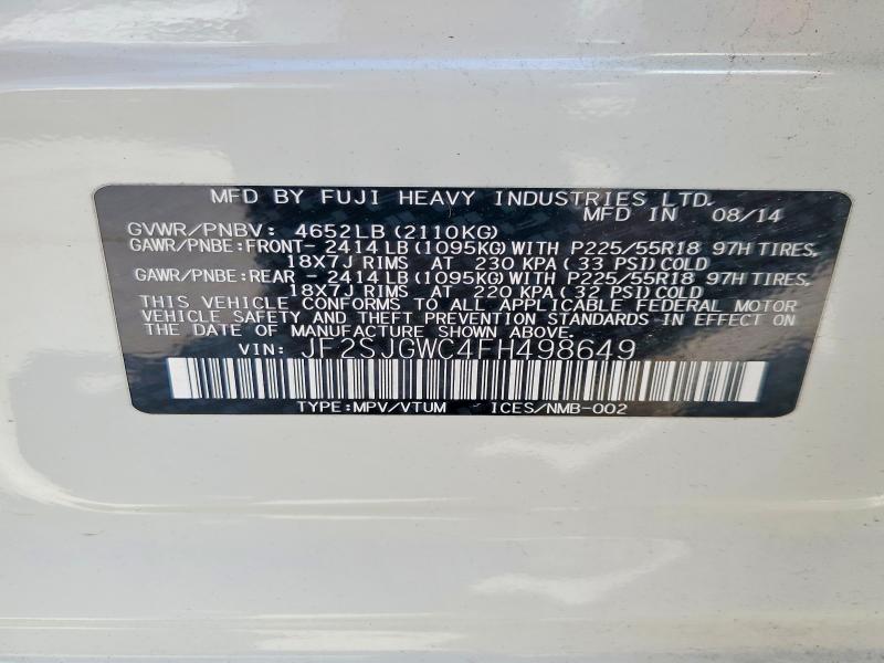 Aukcja sprzedaży 2015 Subaru Forester, vin: JF2SJGWC4FH498649, numer aukcji: 56075736