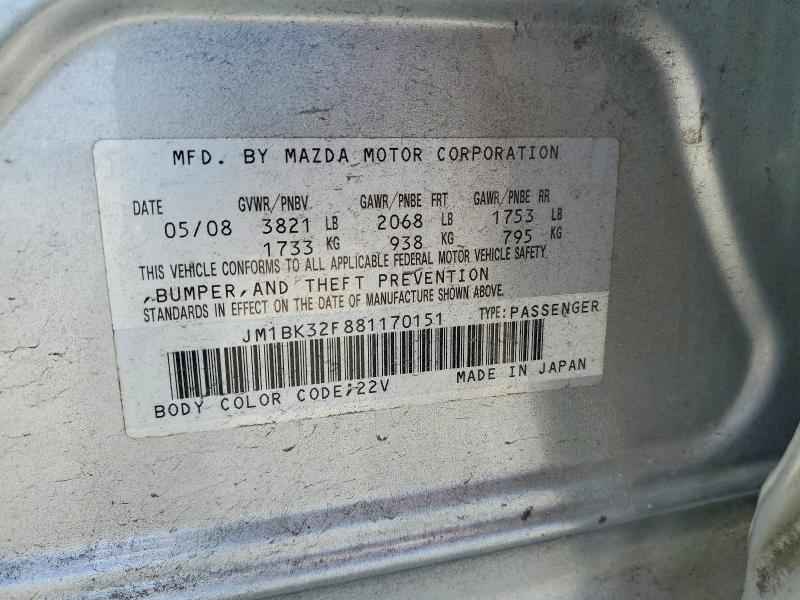 Aukcja sprzedaży 2008 Mazda 3, vin: JM1BK32F881170151, numer aukcji: 56821426