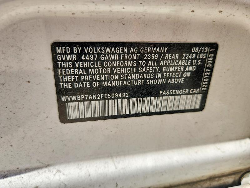 Aukcja sprzedaży 2014 Volkswagen Cc, vin: WVWBP7AN2EE509492, numer aukcji: 56407026