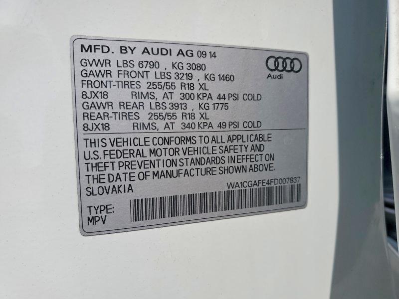 58426236 :رقم المزاد ، WA1CGAFE4FD007837 vin ، 2015 Audi Q7 مزاد بيع
