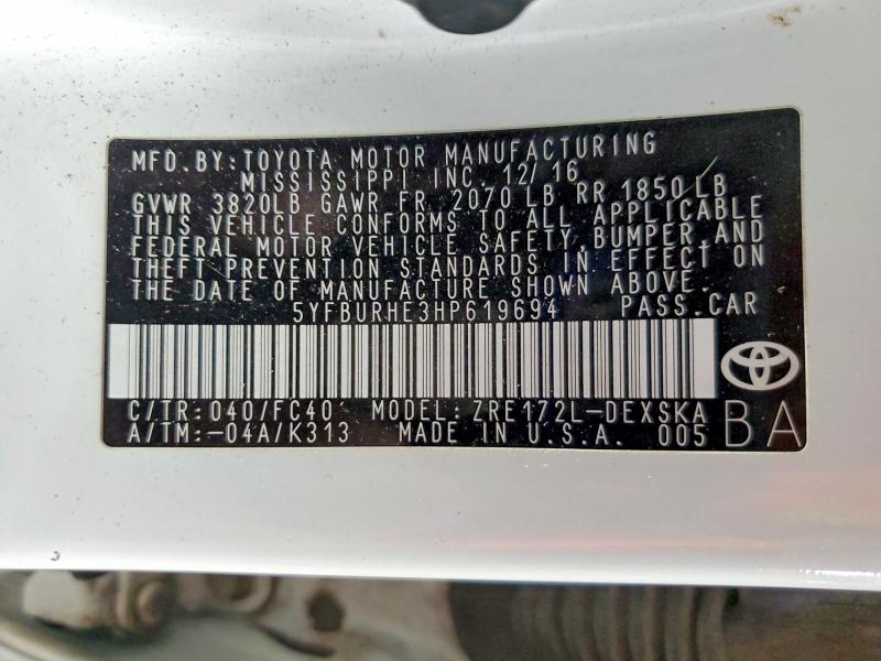 56541186 :رقم المزاد ، 5YFBURHE3HP619694 vin ، 2017 Toyota Corolla مزاد بيع