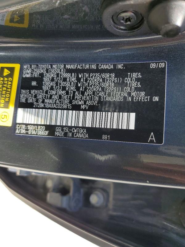 58691106 :رقم المزاد ، 2T2BK1BAXAC029815 vin ، 2010 Lexus Rx مزاد بيع