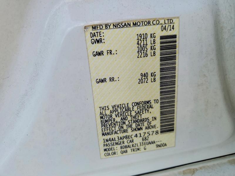 Продаж на аукціоні авто 2014 Nissan Altima, vin: 1N4AL3AP8EC417578, номер лоту: 58205616