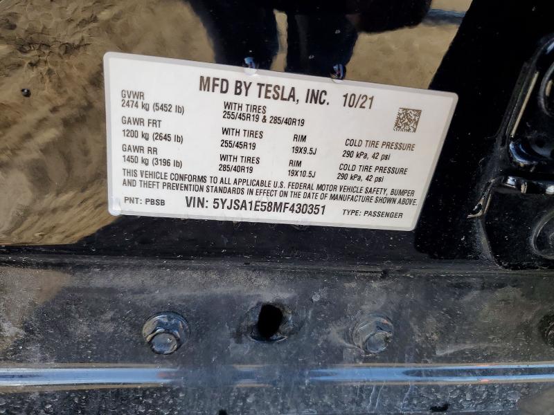 2021 Tesla Model S მანქანა იყიდება აუქციონზე, vin: 5YJSA1E58MF430351, აუქციონის ნომერი: 56123566