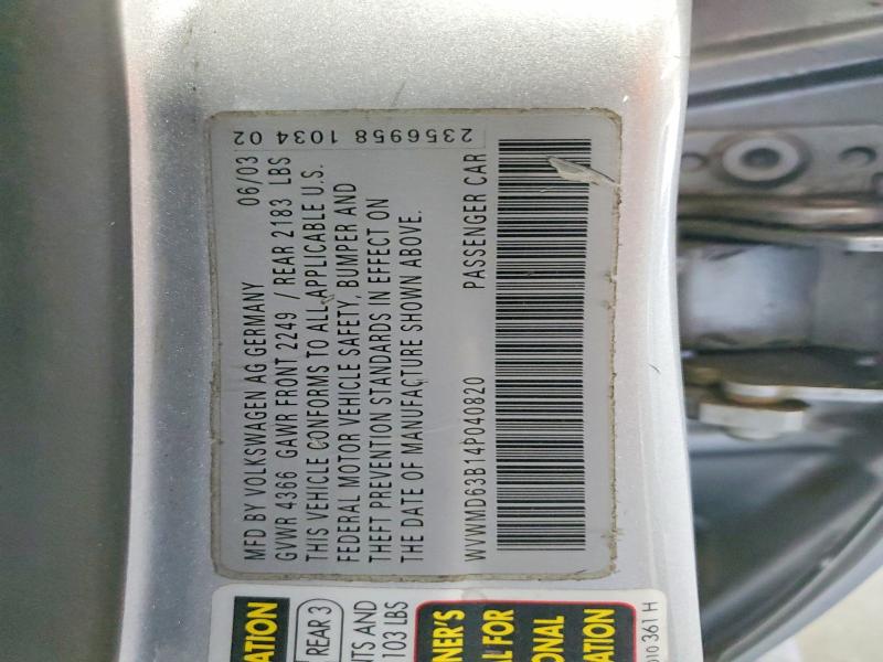Продаж на аукціоні авто 2004 Volkswagen Passat, vin: WVWMD63B14P040820, номер лоту: 58398326