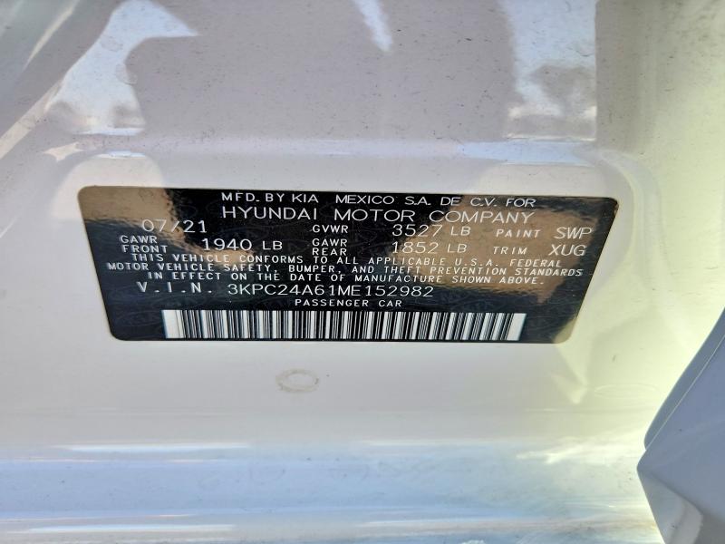 Продажа на аукционе авто 2021 Hyundai Accent, vin: 3KPC24A61ME152982, номер лота: 58084006