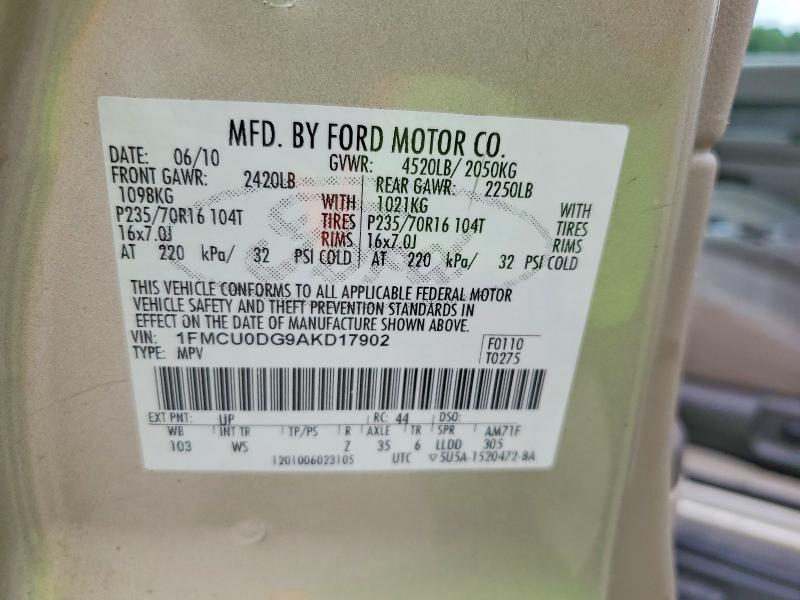 58805776 :رقم المزاد ، 1FMCU0DG9AKD17902 vin ، 2010 Ford Escape مزاد بيع