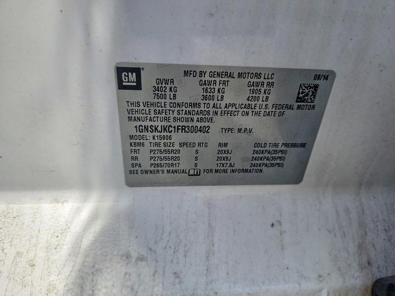 58832196 :رقم المزاد ، 1GNSKJKC1FR300402 vin ، 2015 Chevrolet Suburban مزاد بيع