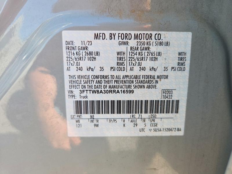 Продажа на аукционе авто 2024 Ford Maverick, vin: 3FTTW8A30RRA16599, номер лота: 56998716