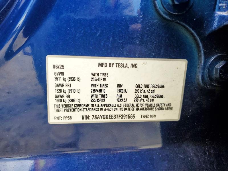 2026 Tesla Model Y მანქანა იყიდება აუქციონზე, vin: 7SAYGDEE3TF391566, აუქციონის ნომერი: 57391006