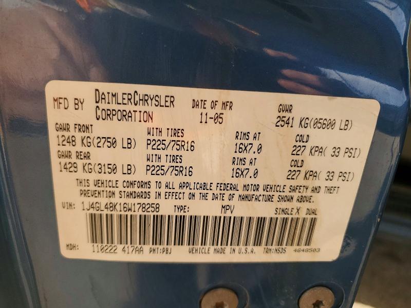 58819746 :رقم المزاد ، 1J4GL48K16W178258 vin ، 2006 Jeep Liberty مزاد بيع