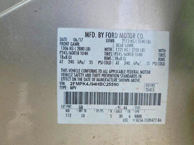 54555886 :رقم المزاد ، 2FMPK4J94HBC25590 vin ، 2017 Ford Edge مزاد بيع