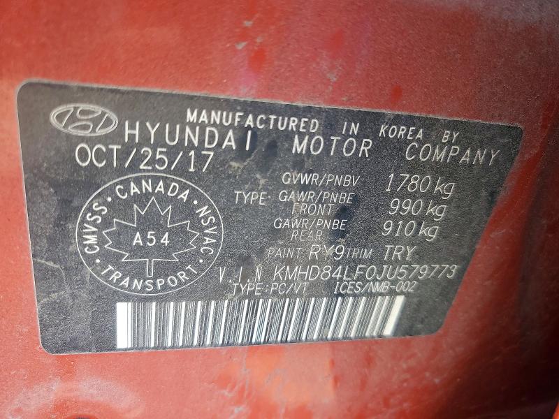 2018 Hyundai Elantra მანქანა იყიდება აუქციონზე, vin: KMHD84LF0JU579773, აუქციონის ნომერი: 57341986