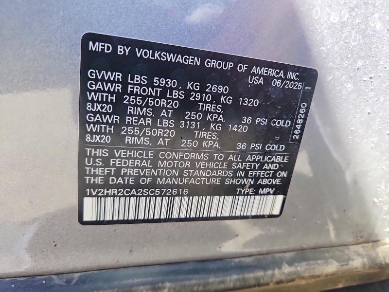 58184126 :رقم المزاد ، 1V2HR2CA2SC572616 vin ، 2025 Volkswagen Atlas مزاد بيع
