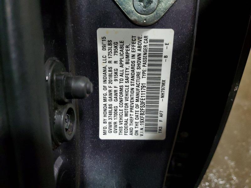 Продаж на аукціоні авто 2015 Honda Civic, vin: 19XFB2F53FE111791, номер лоту: 56798196