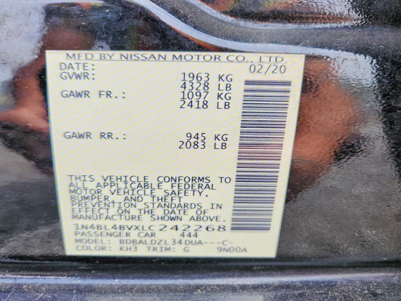 58418926 :رقم المزاد ، 1N4BL4BVXLC242268 vin ، 2020 Nissan Altima مزاد بيع