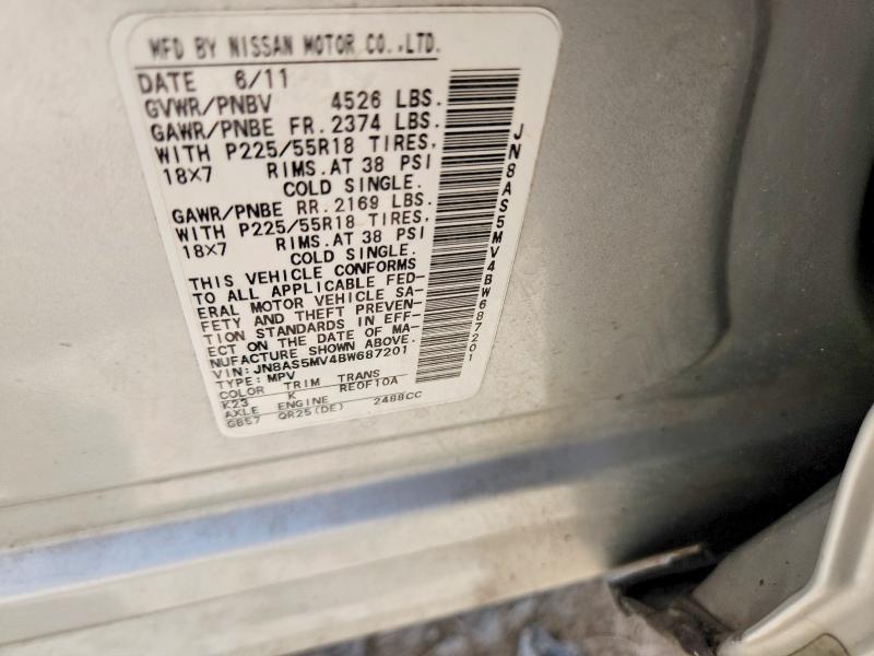 Продаж на аукціоні авто 2011 Nissan Rogue, vin: JN8AS5MV4BW687201, номер лоту: 57386696