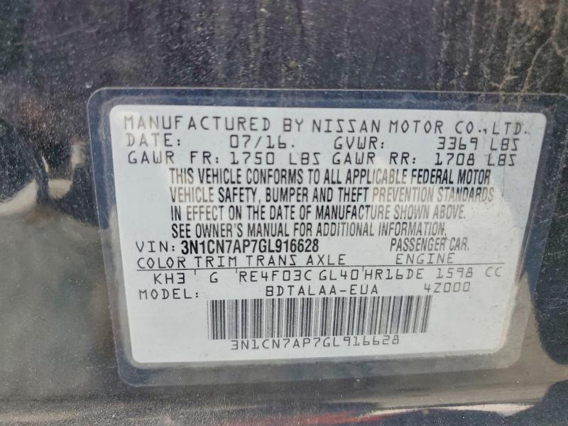 Aukcja sprzedaży 2016 Nissan Versa, vin: 3N1CN7AP7GL916628, numer aukcji: 85616465