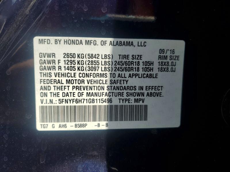 Aukcja sprzedaży 2016 Honda Pilot, vin: 5FNYF6H71GB115496, numer aukcji: 56147796