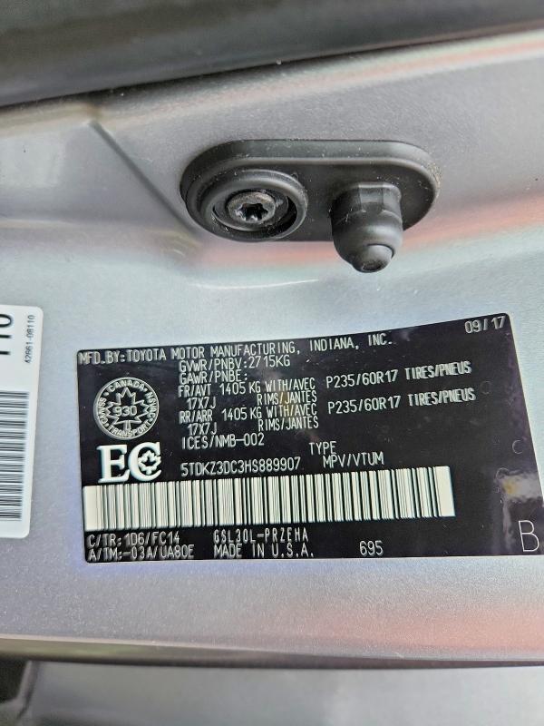 Продаж на аукціоні авто 2017 Toyota Sienna, vin: 5TDKZ3DC3HS889907, номер лоту: 58612036