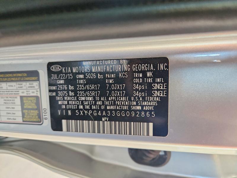Aukcja sprzedaży 2016 Kia Sorento, vin: 5XYPG4A33GG092865, numer aukcji: 57125836