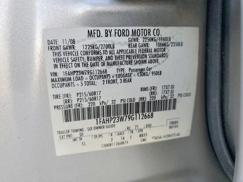 2009 Ford Taurus მანქანა იყიდება აუქციონზე, vin: 1FAHP23W79G112668, აუქციონის ნომერი: 57047286