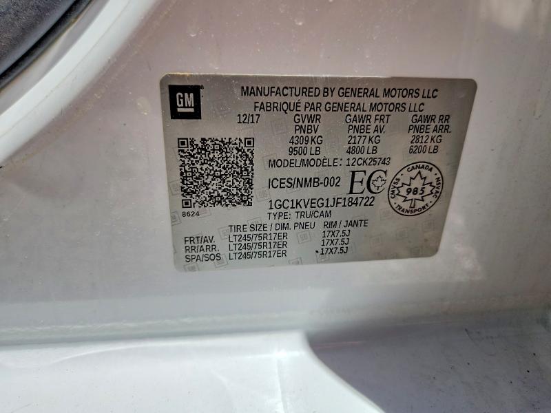 57876006 :رقم المزاد ، 1GC1KVEG1JF184722 vin ، 2018 Chevrolet Silverado مزاد بيع